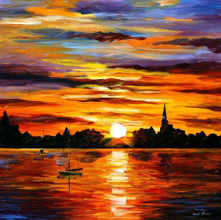 Sunset And Sunrise Painting - HD Wallpaper 