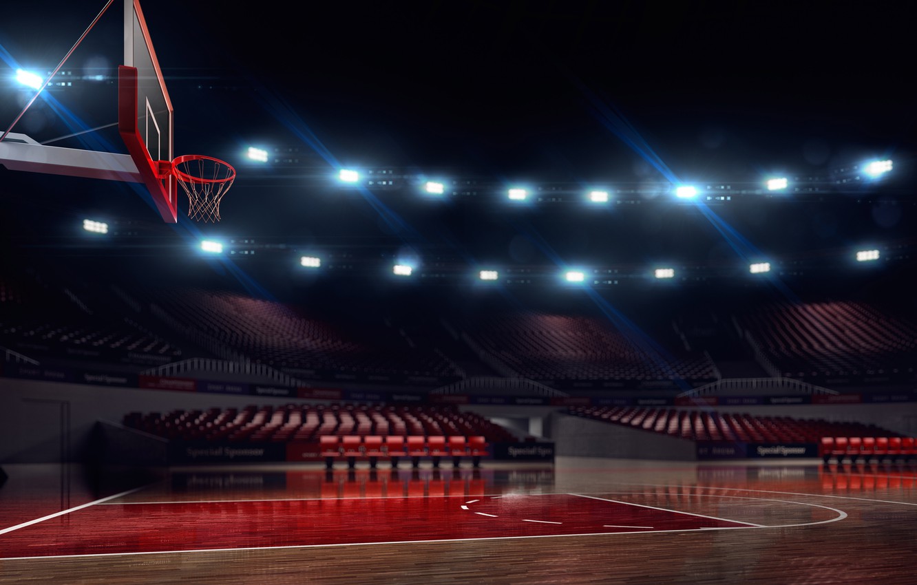 Photo Wallpaper Basket, Sport, Blur, Devices, Ring, - Basketball Court With Lights Off - HD Wallpaper 