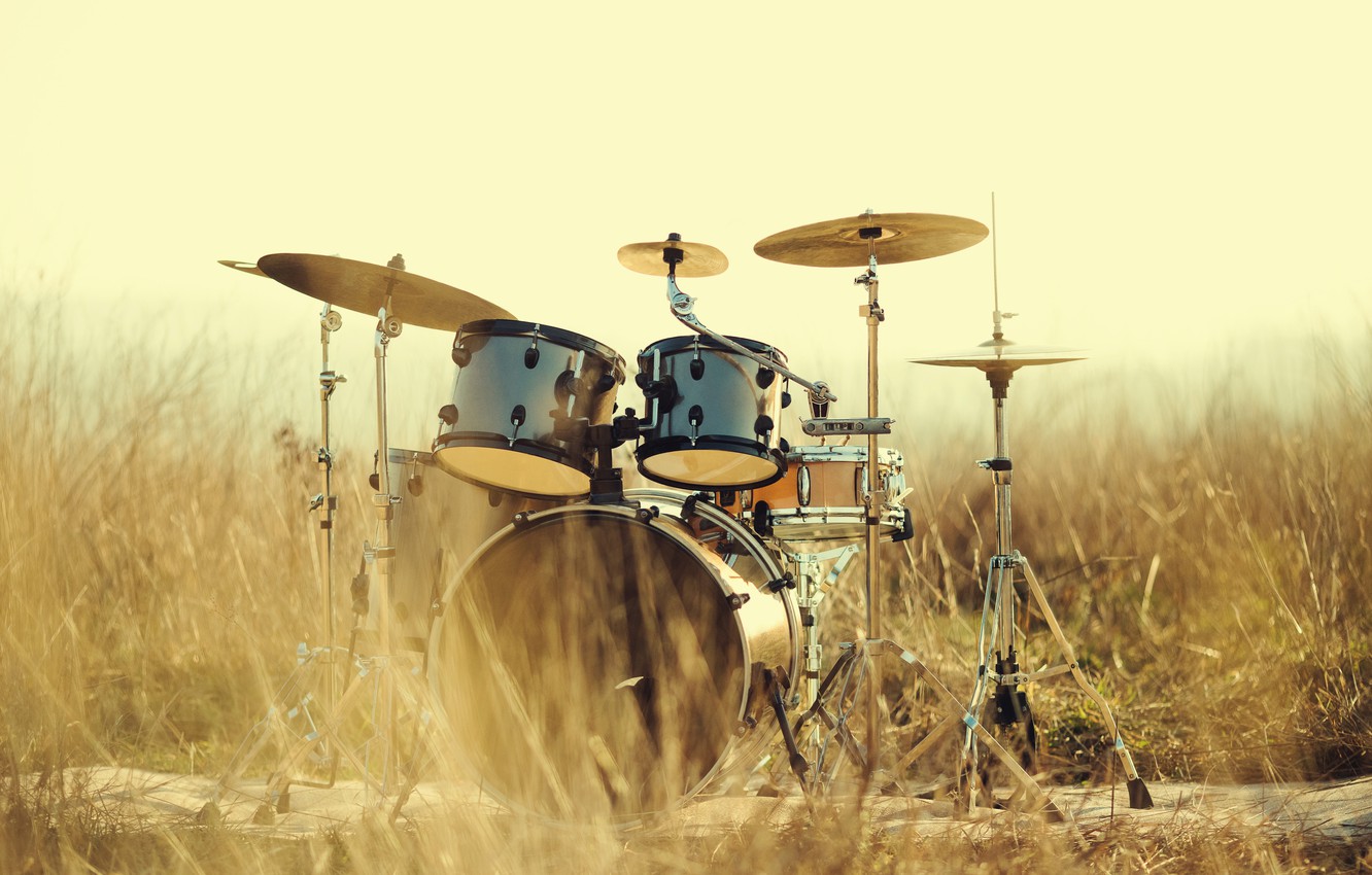 Photo Wallpaper Blur, Drums, Tool, Drum, Installation, - Drum Kit In Nature - HD Wallpaper 