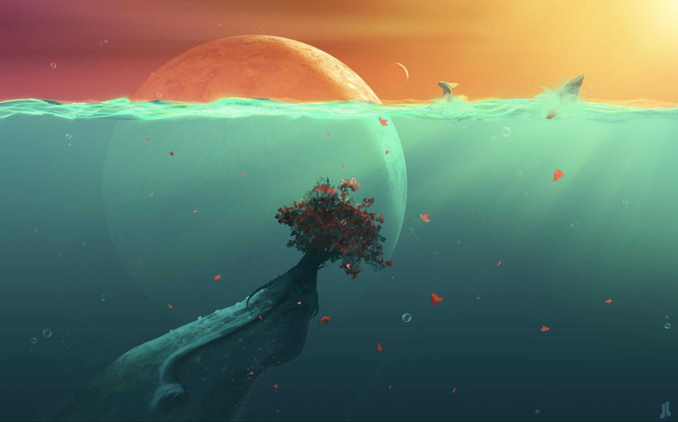 Fantasy Whale Wallpaper - Deep Ocean - HD Wallpaper 
