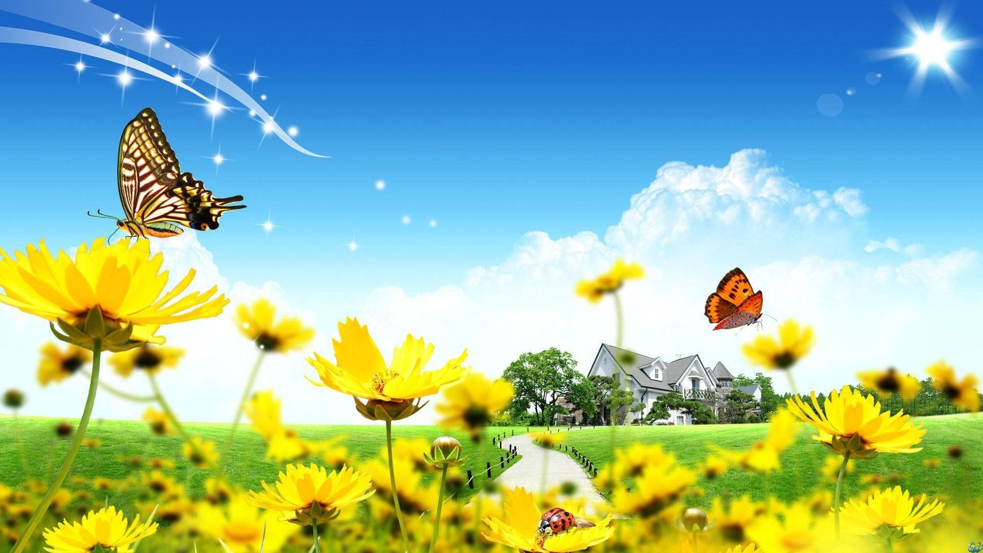 Butterfly Garden Wallpaper - Flowers And Butterflies Background - HD Wallpaper 