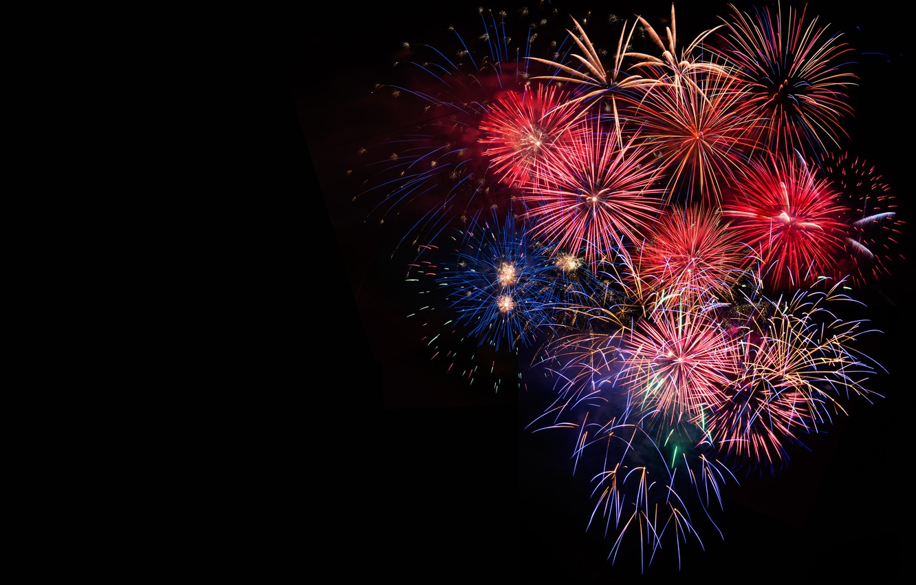 Photo Wallpaper Salute, Colorful, New Year, Fireworks, - Fireworks Black Background - HD Wallpaper 