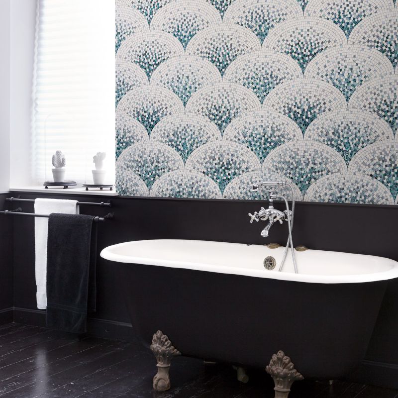 Blue Art Deco Mosaic Wallpaper - Papier Peint Lin Corde Tressée - HD Wallpaper 