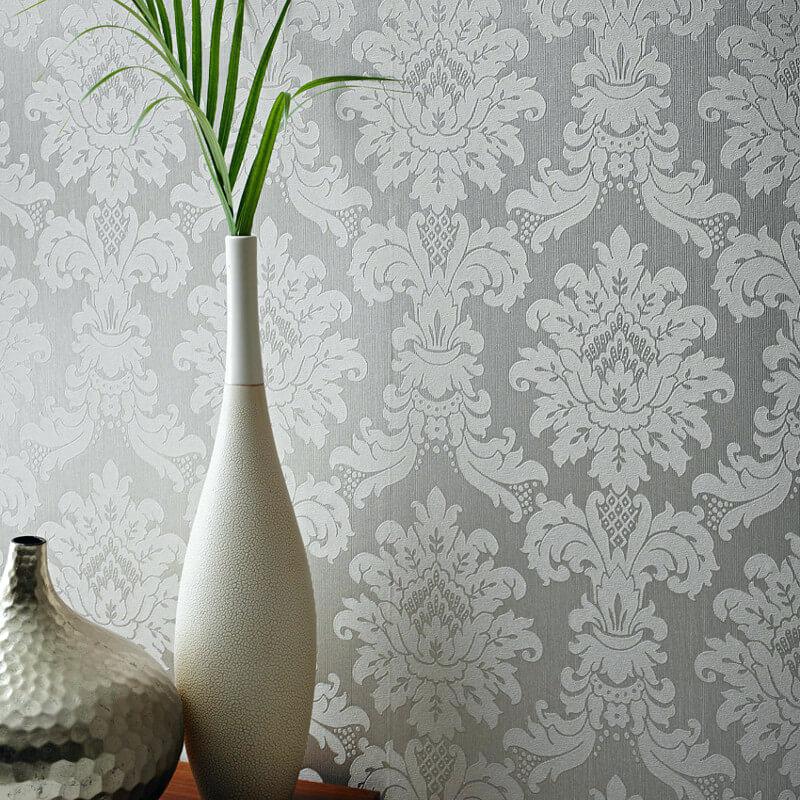 Silver Damask Wallpaper White And Silver Damask Wallpaper - Silver And Grey Damask - HD Wallpaper 