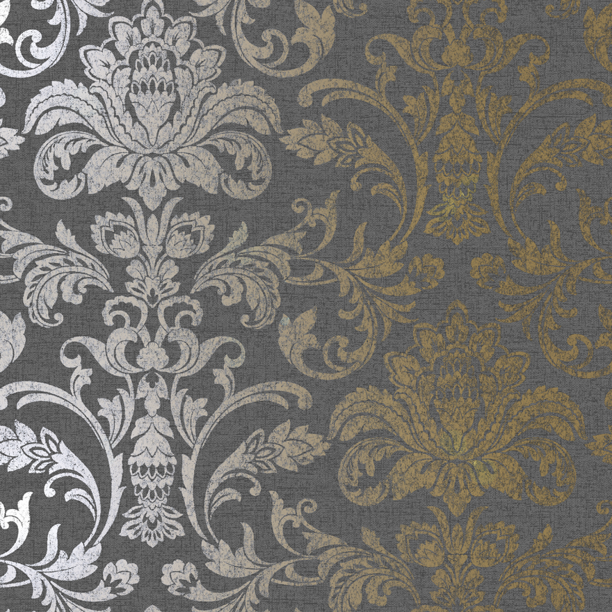 Holden Decor Glistening Damask - Grey And Gold Damask - HD Wallpaper 