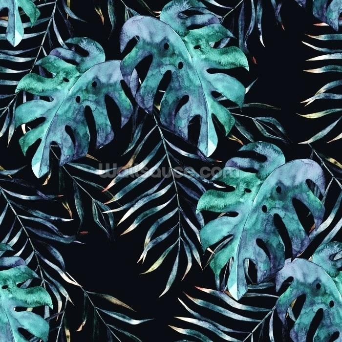 Tropical Leaves Wallpaper Black - HD Wallpaper 