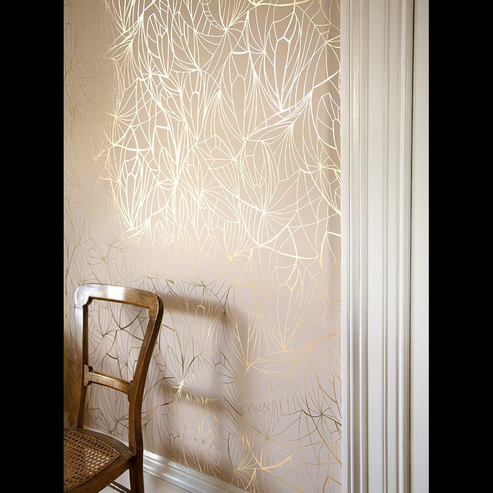 Leaf Gold Pink Wallpaper - Erica Wakerly - HD Wallpaper 