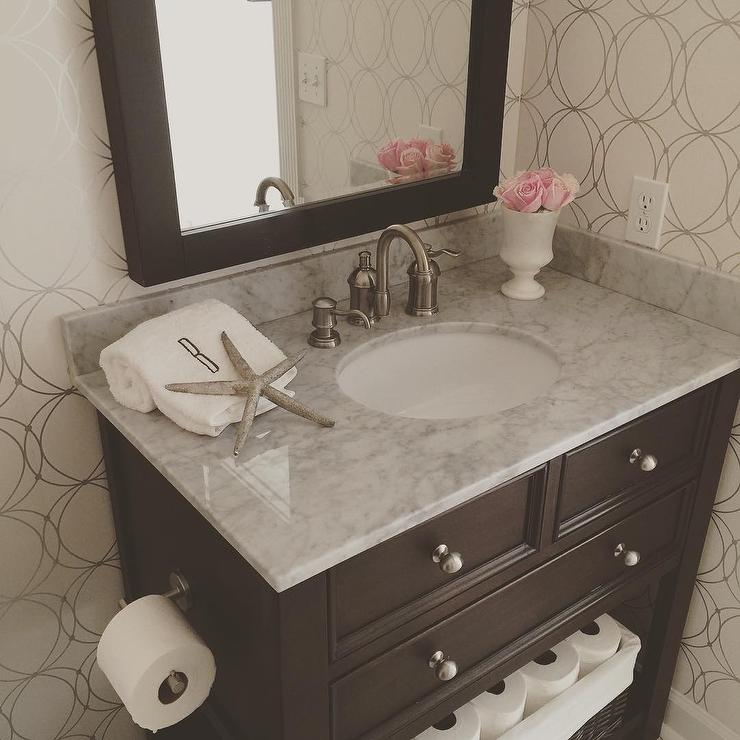 Brown Bathroom Vanity With White Top - HD Wallpaper 