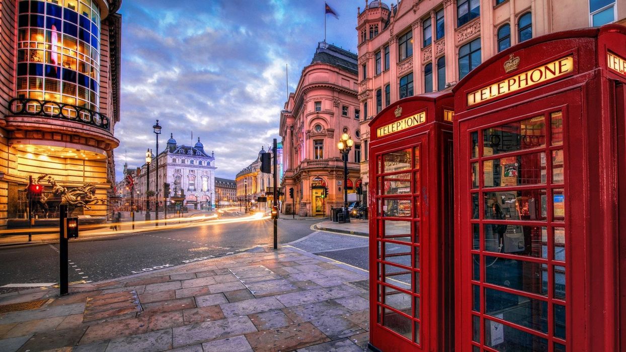 London Street Hdr Sidewalk City Phone Booths Telephone - Background London - HD Wallpaper 