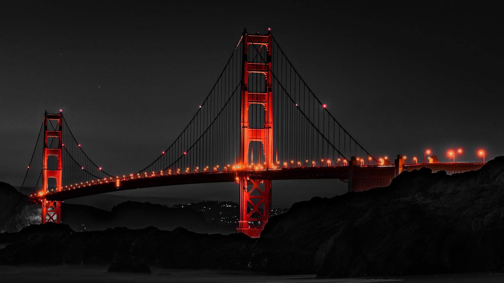 Red And Black Bridge Connection View - Golden Gate Bridge Dark - HD Wallpaper 