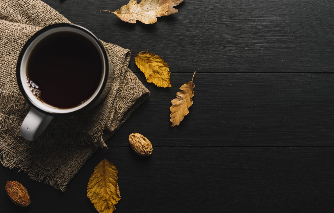 Photo Wallpaper Autumn, Leaves, Background, Tree, Coffee, - Coffee And Leaves Autumn - HD Wallpaper 