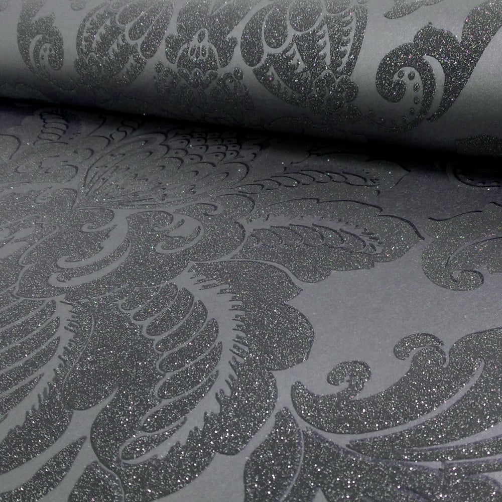 Damask Wallpaper Grey Glitter - HD Wallpaper 