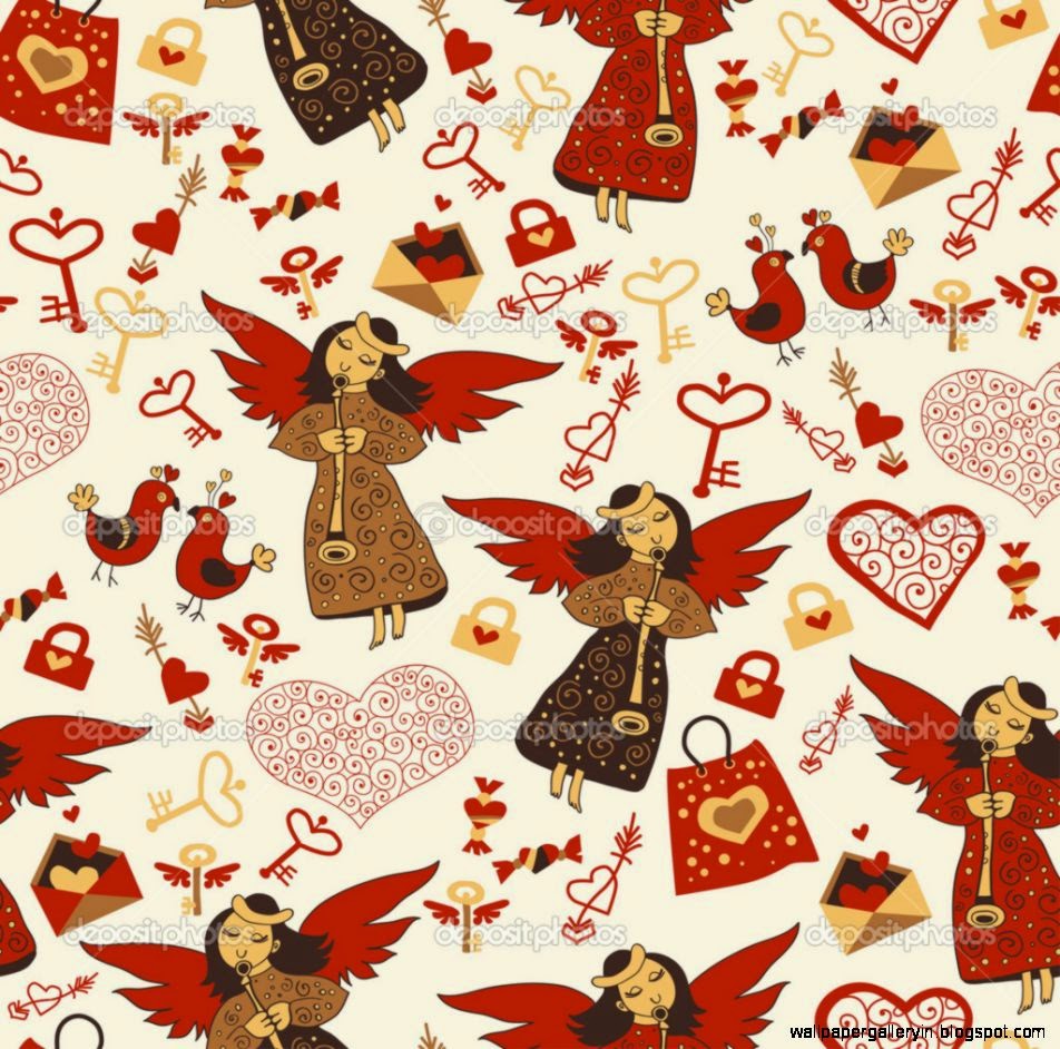 Valentine Wallpaper Wiht Cute Angels Stock Vector © - Repeating Angel Clipart For Gift Wrap - HD Wallpaper 