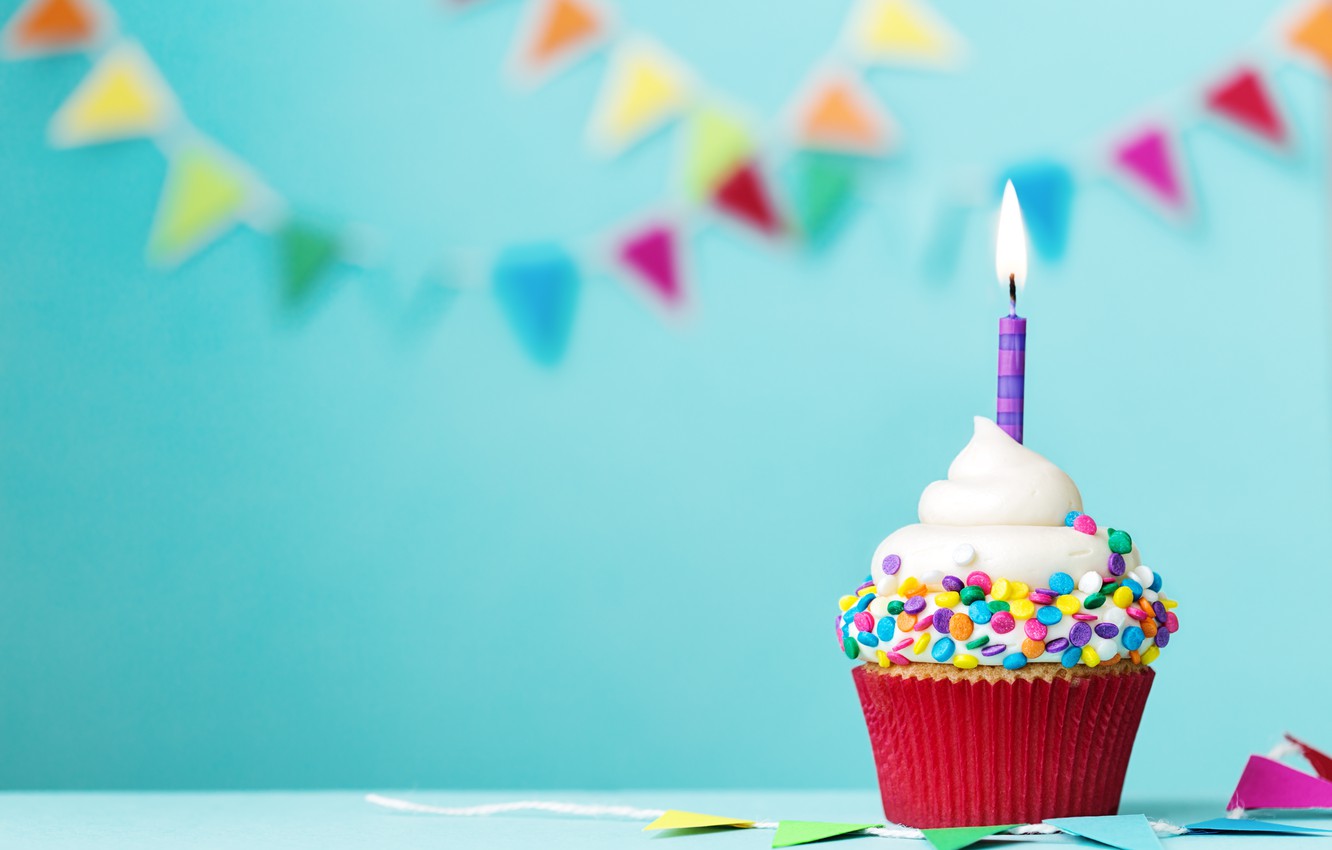 Photo Wallpaper Candle, Colorful, Cream, Happy Birthday, - Birthday Cupcake Background - HD Wallpaper 