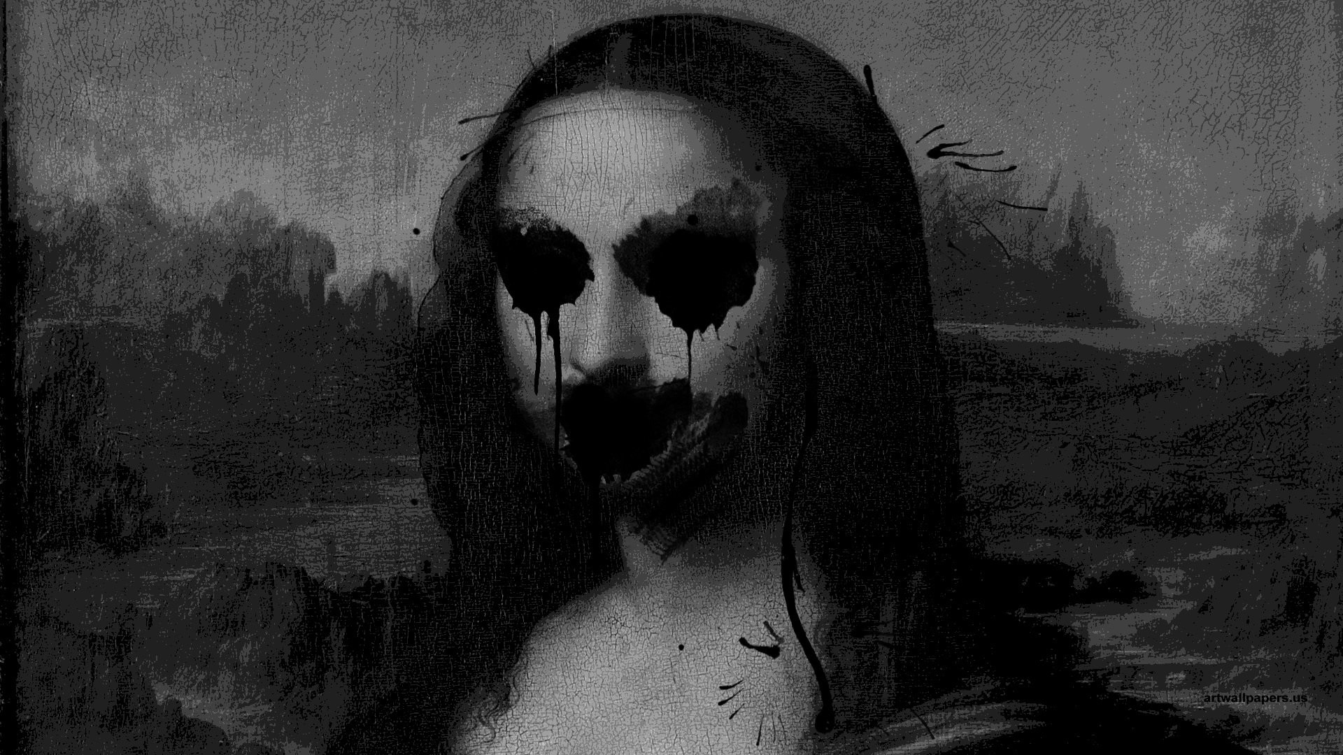 1920x1080, Dark Evil Horror Spooky Creepy Scary Wallpaper - Leonardo Da Vinci Mona Lisa Art Print Poster - HD Wallpaper 