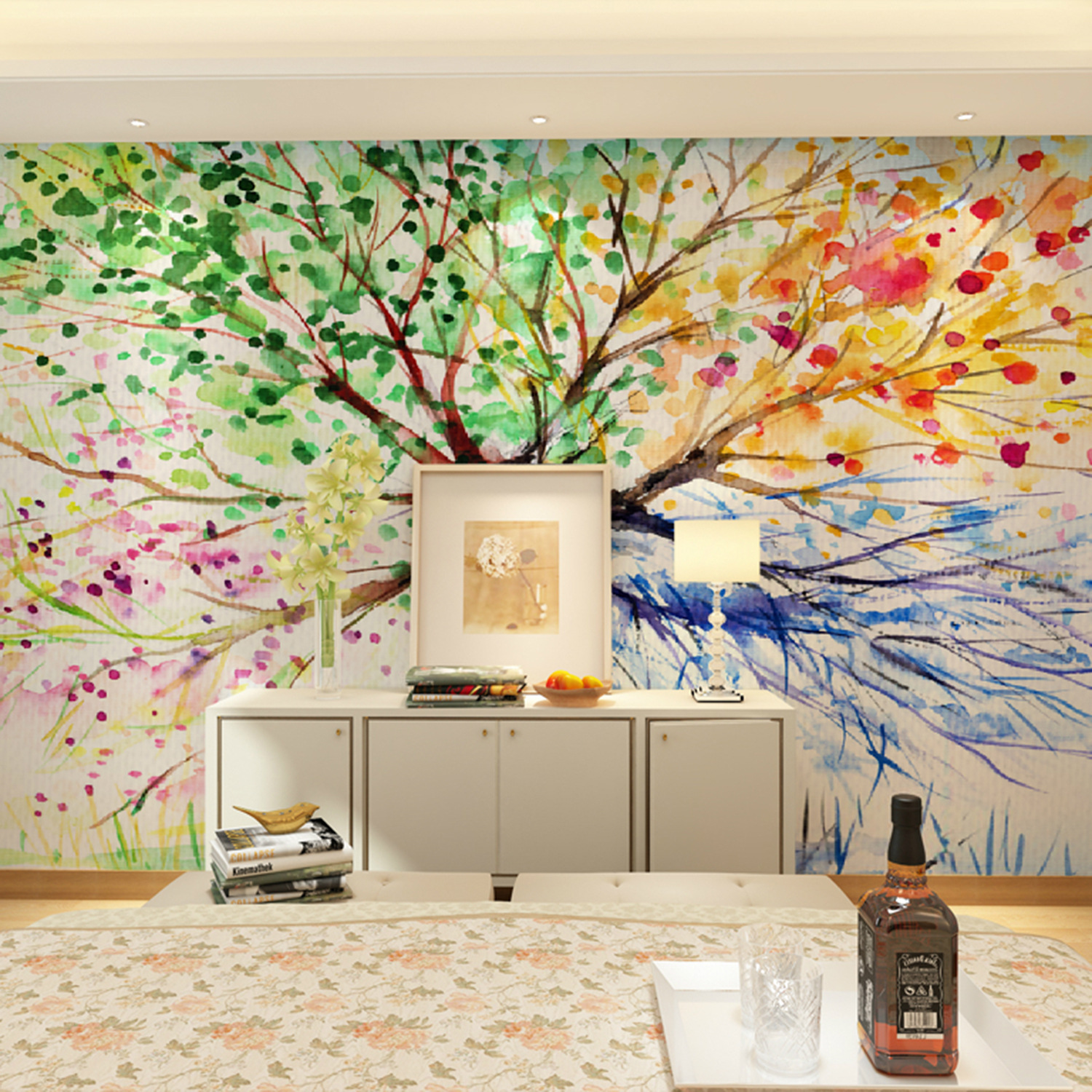 Four Season Tree Painting - HD Wallpaper 