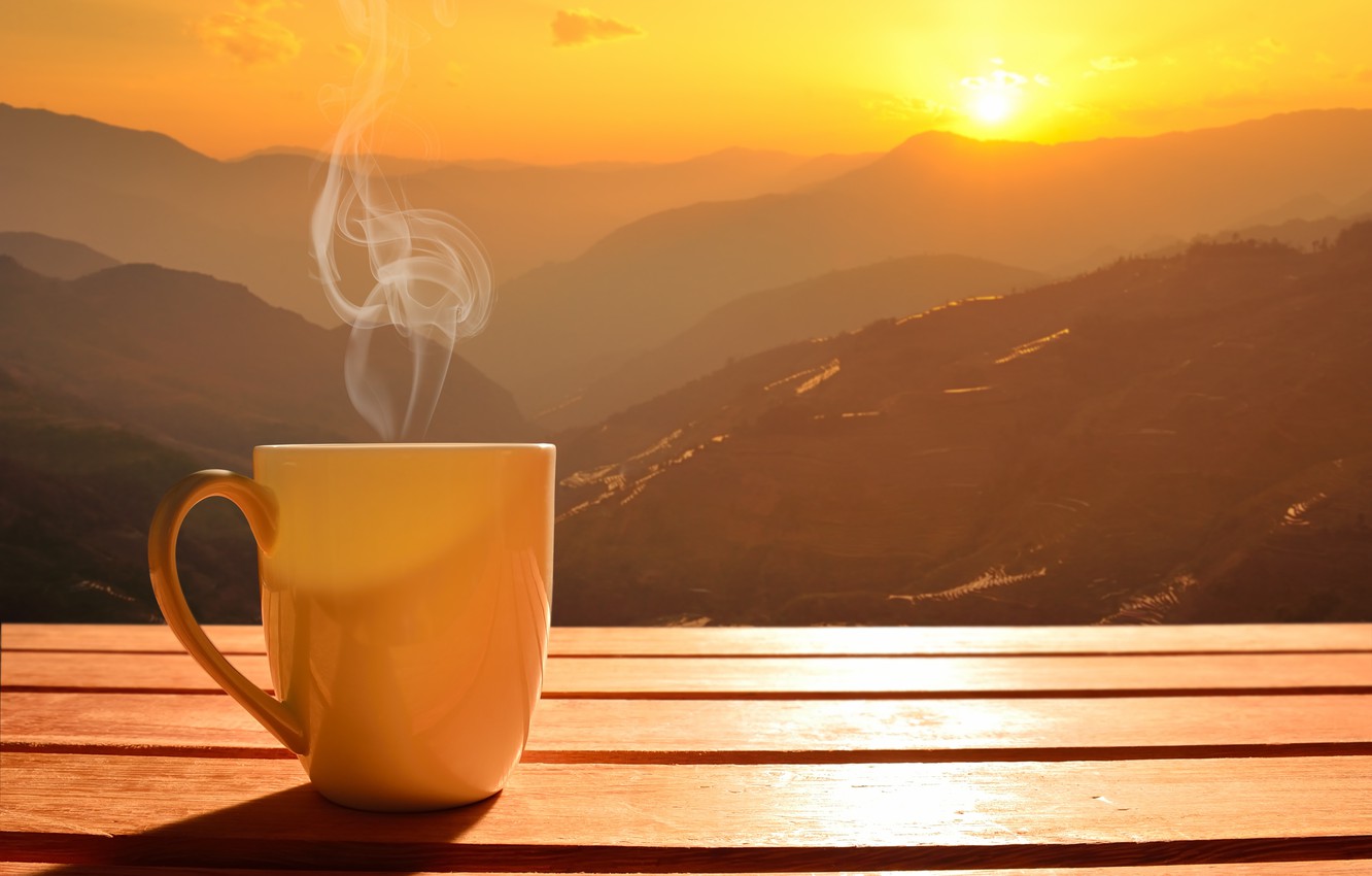 Photo Wallpaper The Sun, Dawn, Coffee, Morning, Cup, - Good Morning Coffee Sun - HD Wallpaper 