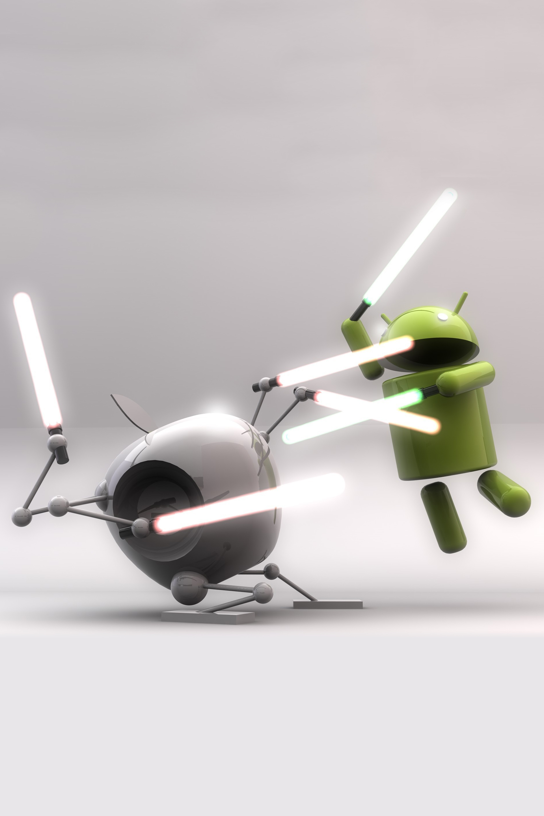 3d Android Apple Light Saber Fight Android Wallpaper - Android Vs Apple - HD Wallpaper 