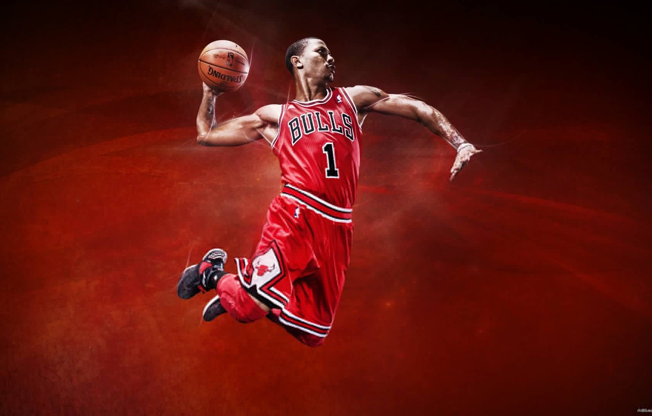 Photo Wallpaper Basketball Flying Nba Chicago Bulls Derrick Rose Bulls 1332x850 Wallpaper Teahub Io