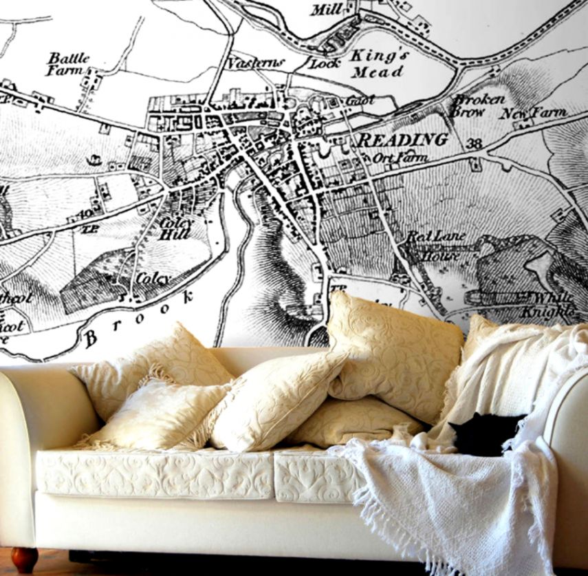 Personalised Vintage Map Wallpaper Black And White - HD Wallpaper 