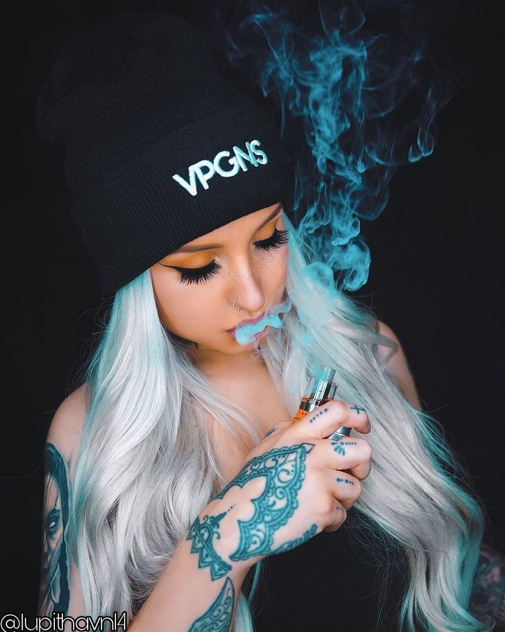 woman #tattoos #girl #smoking #smoke #freetoedit #landscape - Vape Girl -  1024x1280 Wallpaper 
