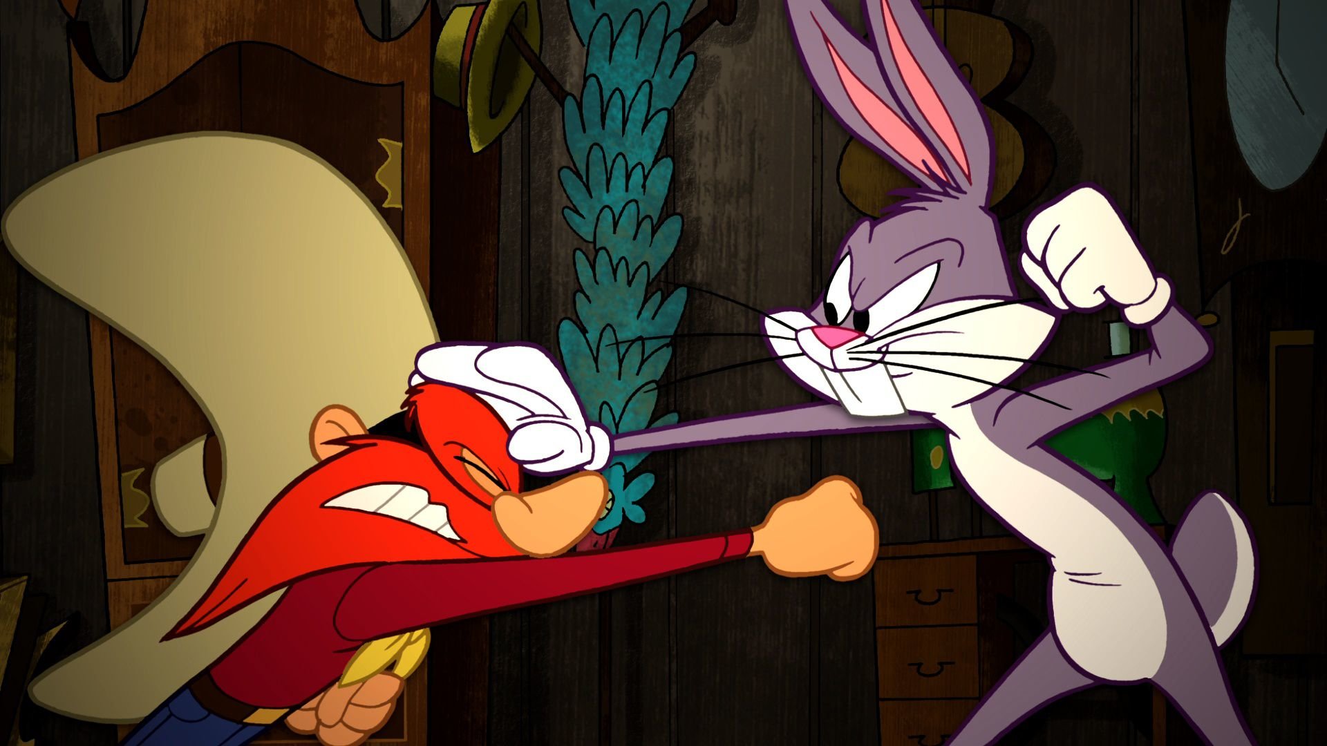 Free Download Bugs Bunny Background Id - Bugs Bunny Fighting Yosemite Sam - HD Wallpaper 