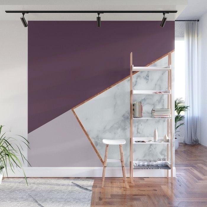 Geometric Wall Murals Marble Plum Purple Lavender Copper - Lemon Colour For Wall - HD Wallpaper 