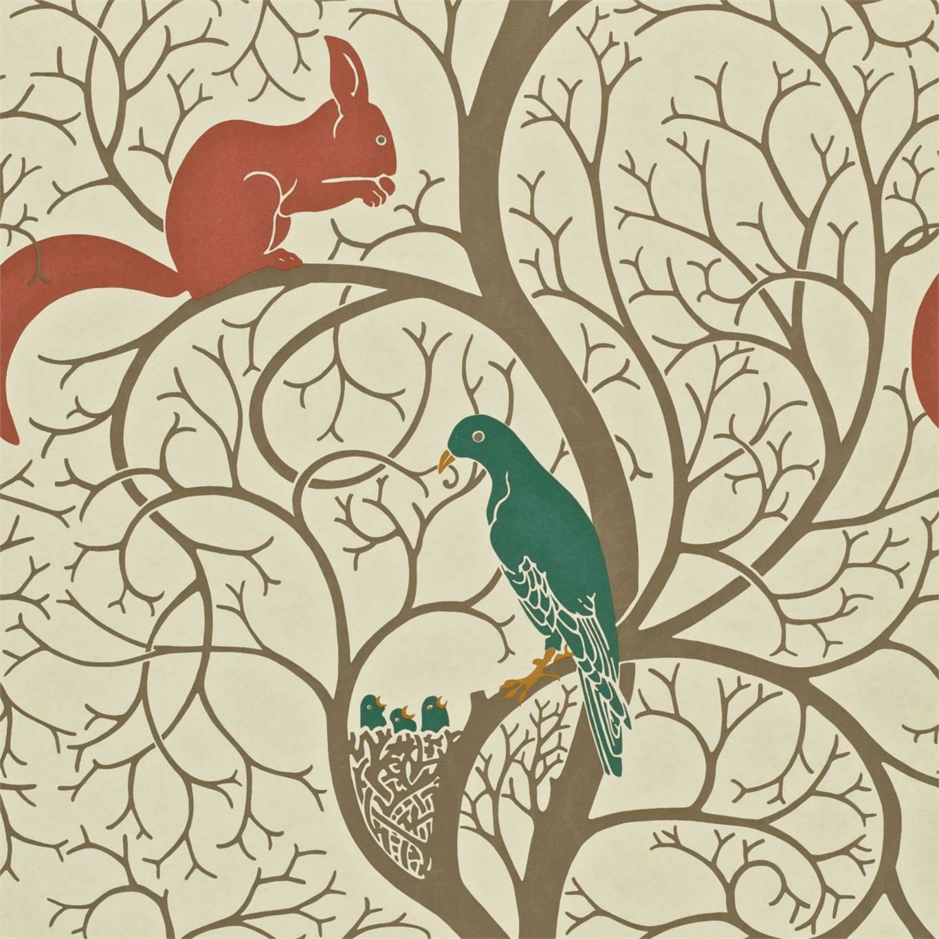 Squirrel & Dove, A Wallpaper By Sanderson, Part Of - Sanderson Squirrel And Dove - HD Wallpaper 