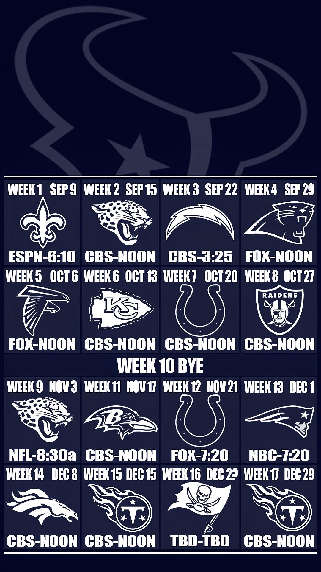 Houston Texans 2019 Schedule - HD Wallpaper 