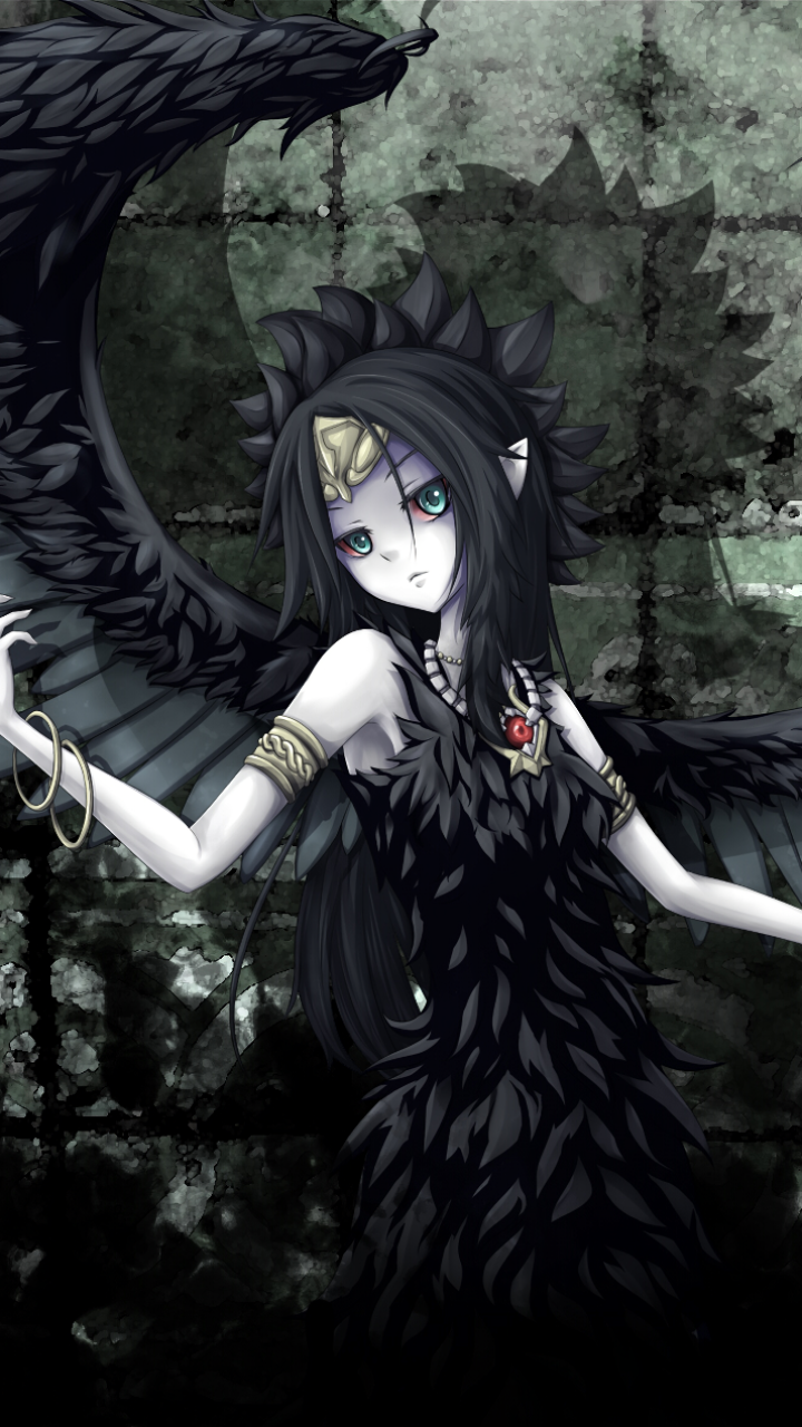 Anime Girl With Black Angel Wings - HD Wallpaper 