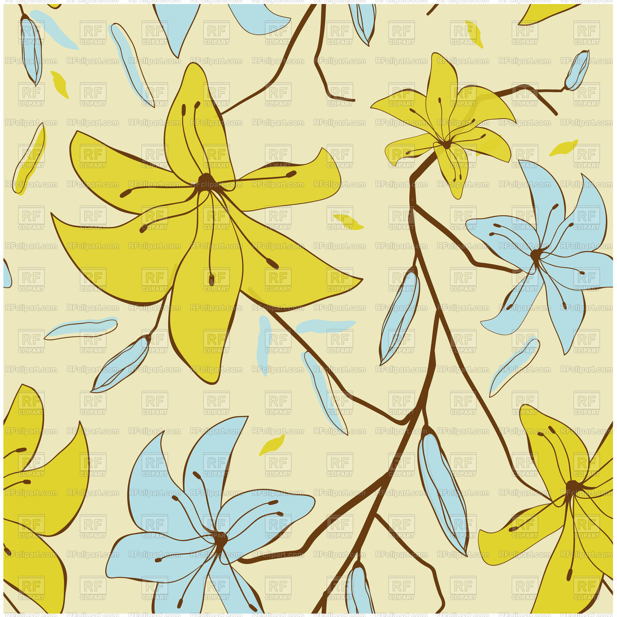 Blue And Yellow Floral Seamless Wallpaper Vector Image - Floral Patterns Yellow And Blue - HD Wallpaper 