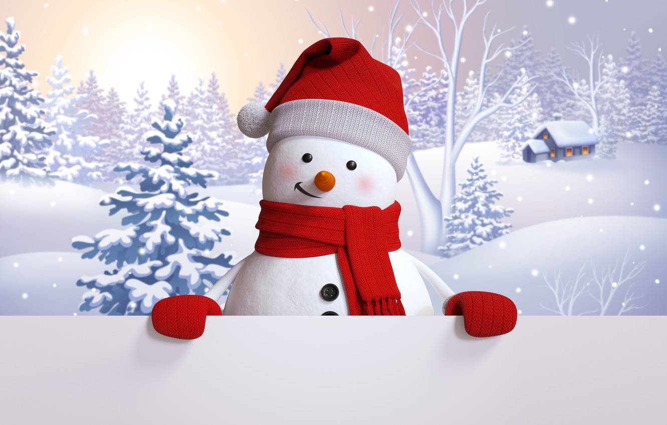 Photo Wallpaper Snowman, Happy, Winter, Snow, Cute, - Snowman For New Year - HD Wallpaper 
