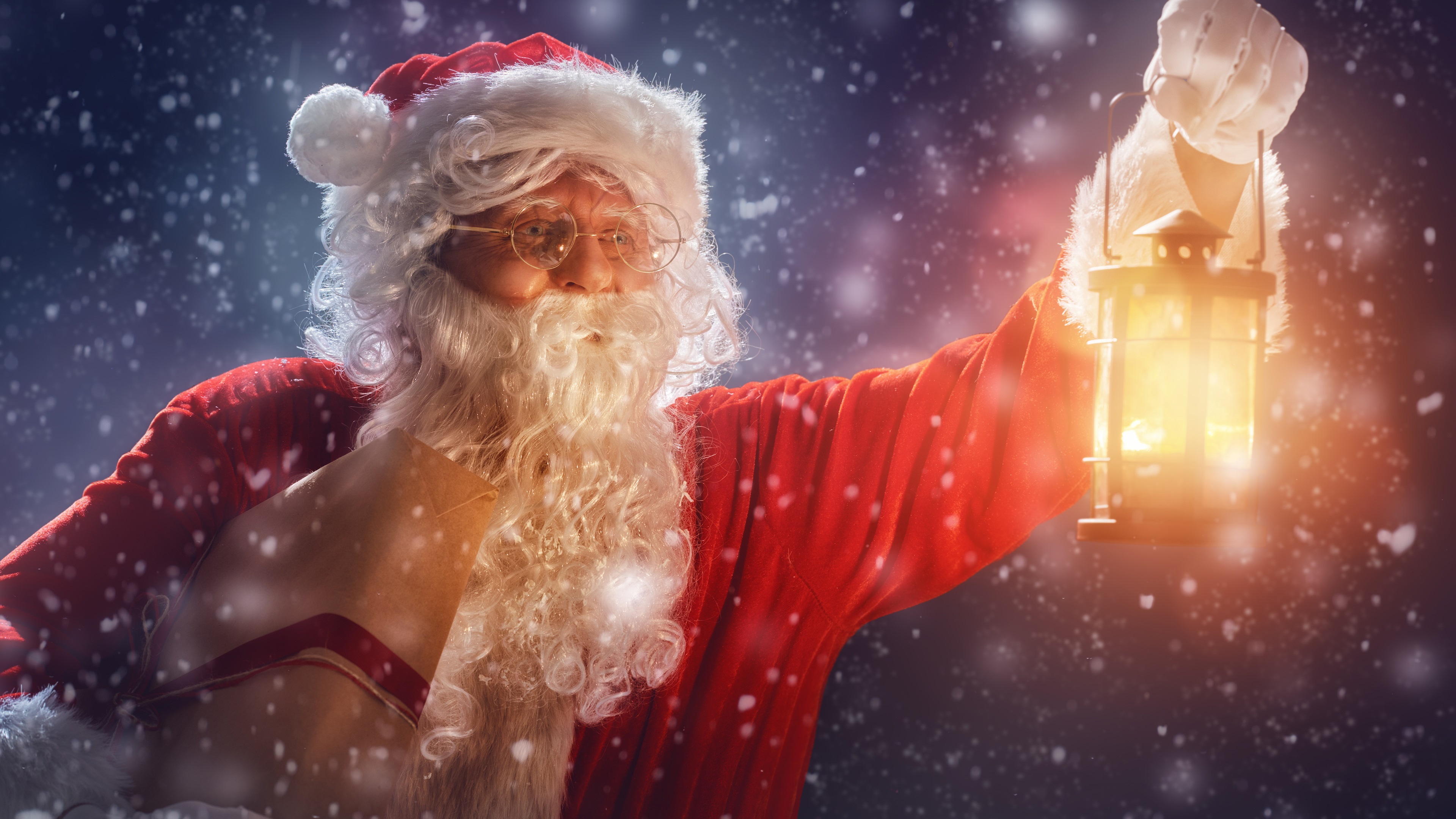 Wallpaper Christmas, Santa Claus, Gifts, Snow, Lantern - Santa Claus - HD Wallpaper 