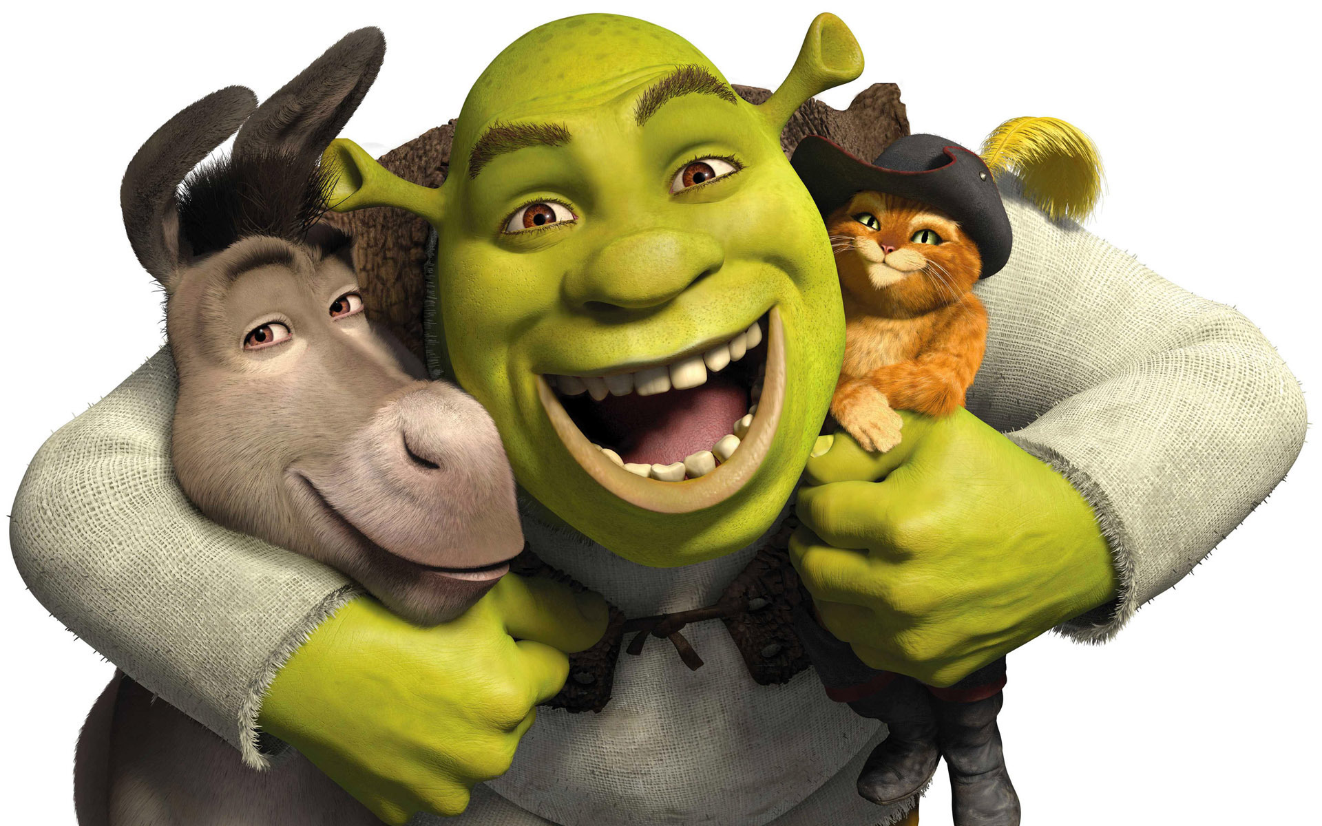 Shrek Widescreen Wallpaper - Shrek Donkey Puss In Boots - HD Wallpaper 