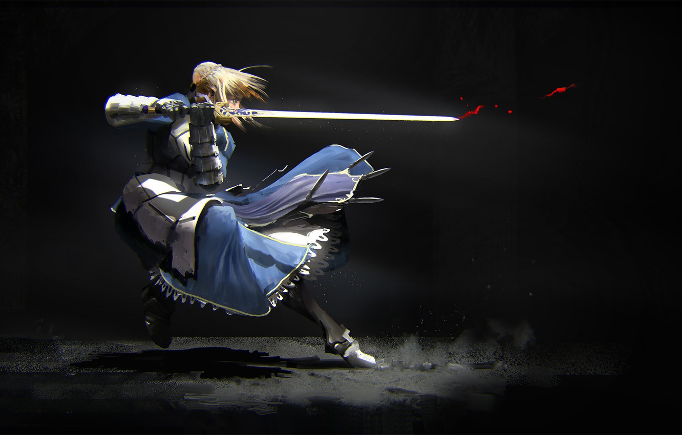 Photo Wallpaper Girl, Movement, Sword, The Saber, Fate - Fate Zero Arturia Pendragon Background - HD Wallpaper 
