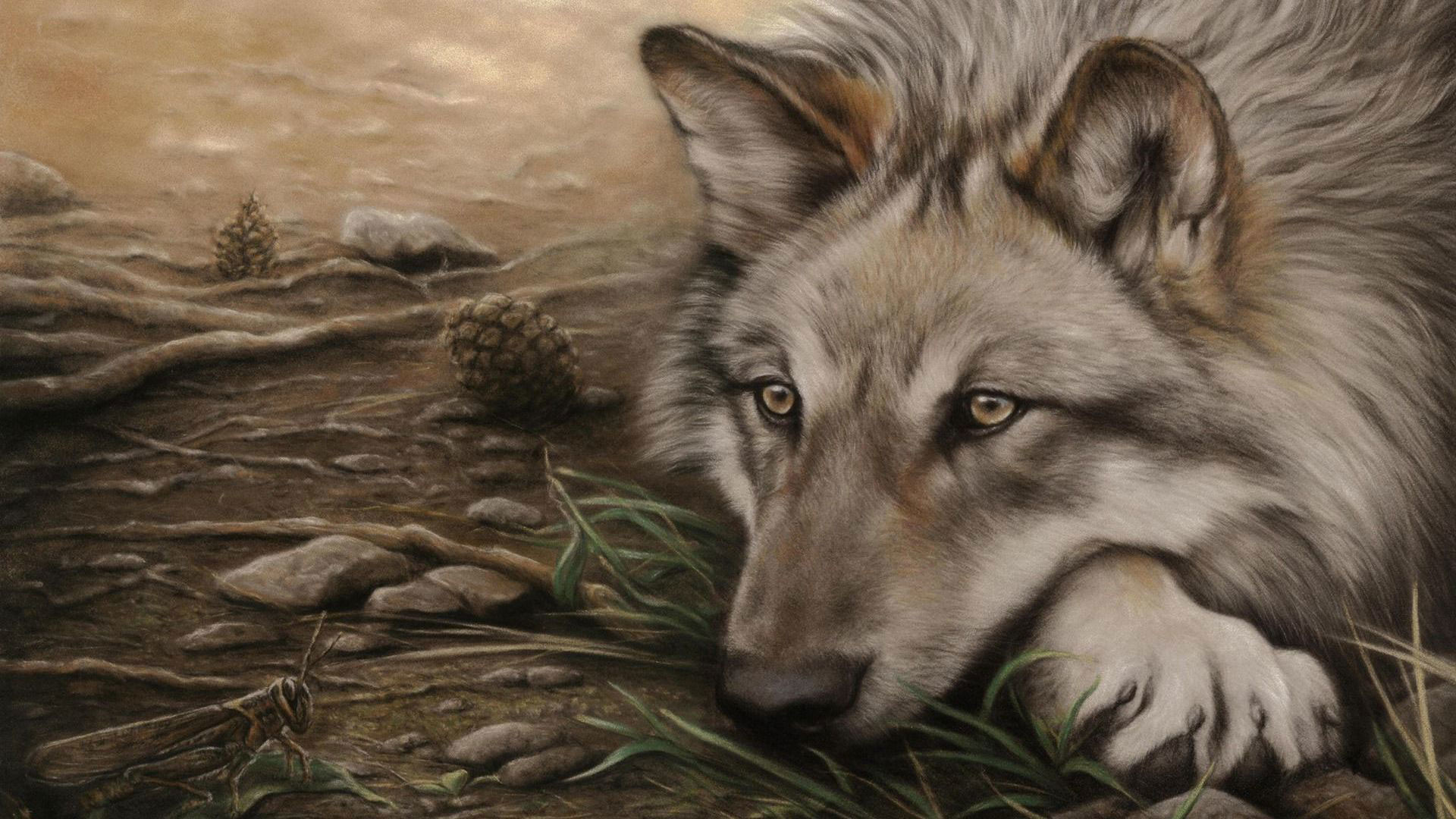 Hd Pics Photos Attractive Animated Wolf Drawing Painting - Wolves Drawings Wallpaper Pc - HD Wallpaper 