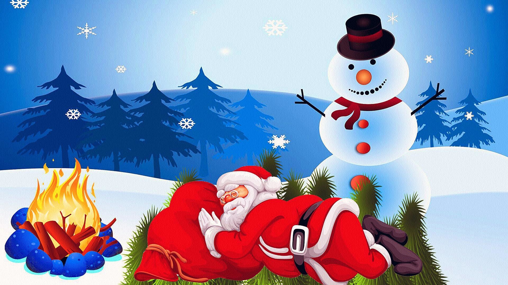 1920x1080, Lazy Santa Claus And A Snowman Wallpaper - Winter Season With Snowman - HD Wallpaper 