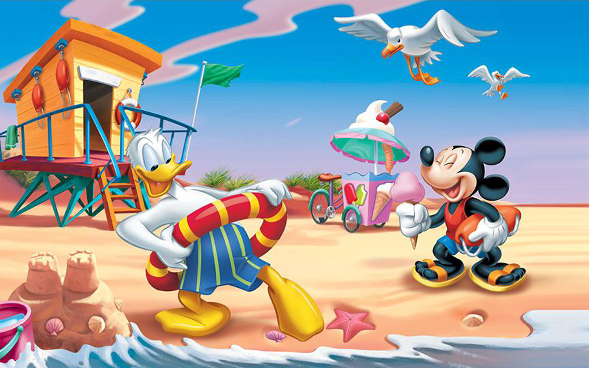 Mickey Mouse On Vacation - HD Wallpaper 