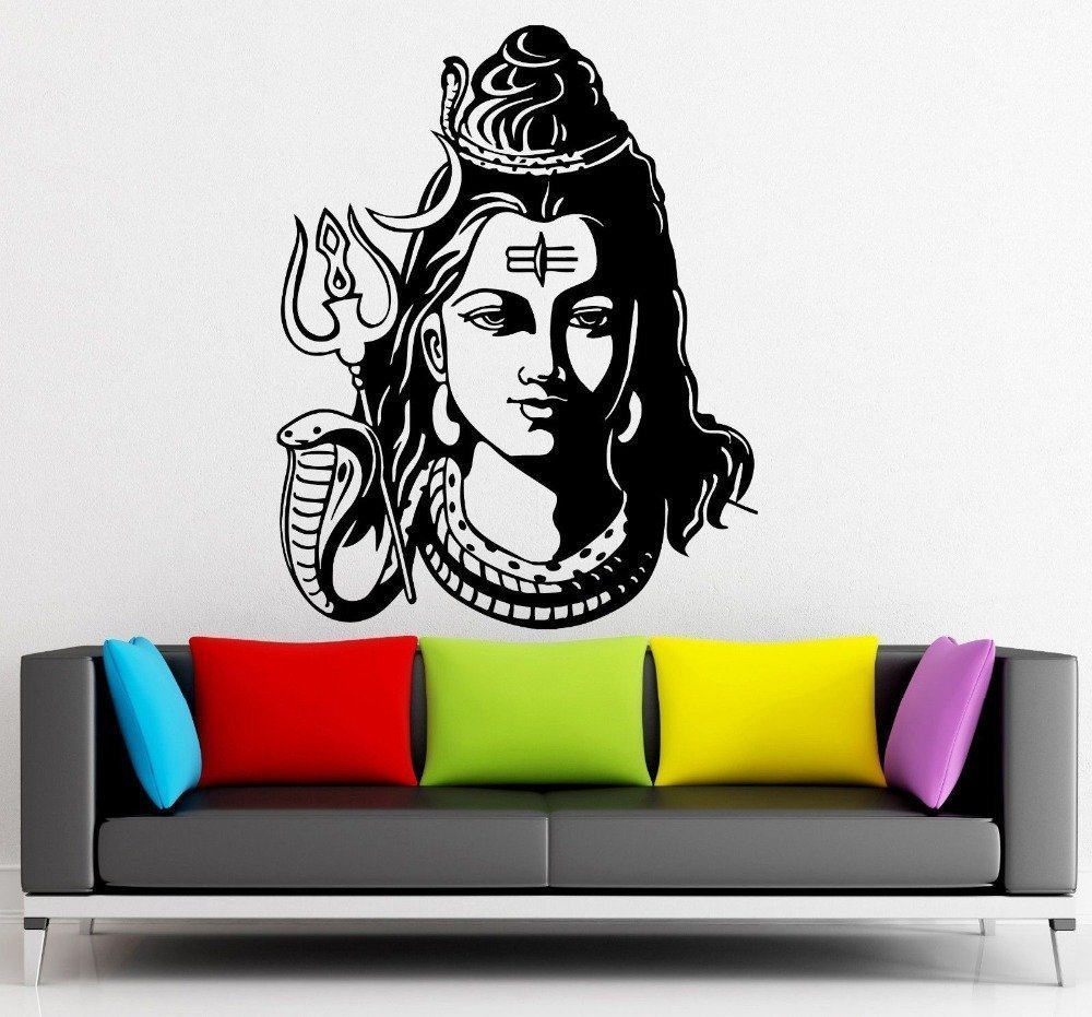 Black God Shiva Pvc Wall Sticker Art Wallpaper Online - Wall Painting Of Lord Shiva - HD Wallpaper 