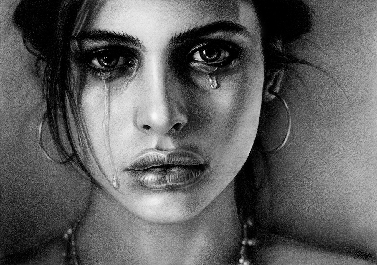 Sad Woman Crying Painting - HD Wallpaper 