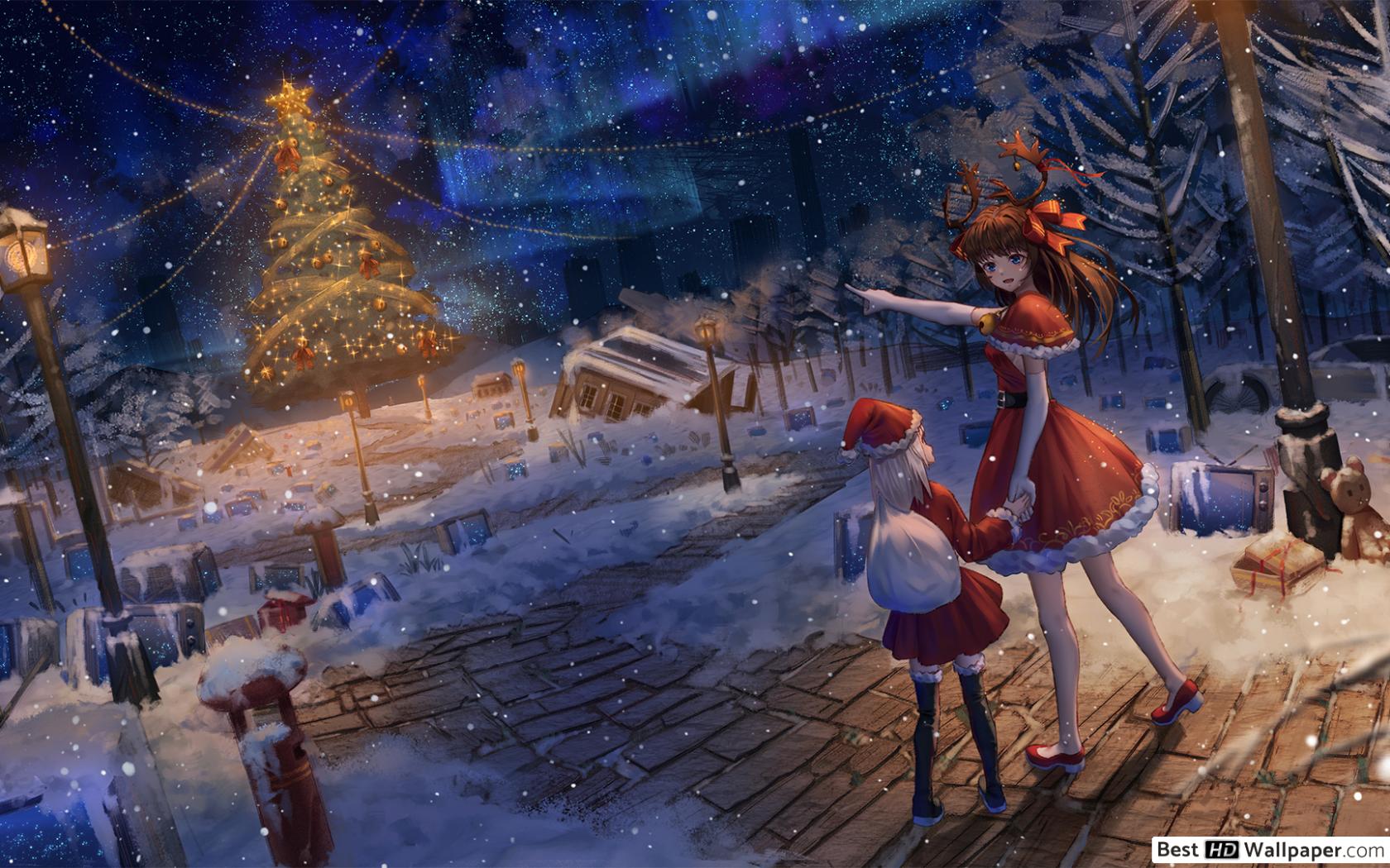 Anime Wallpaper Christmas Scenery - HD Wallpaper 