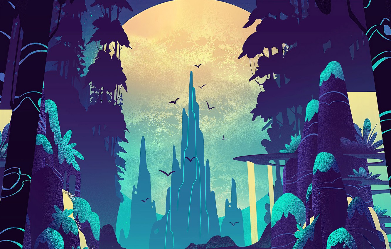 Photo Wallpaper Moon, Forest, Lunar, Tears - Digital Art Forest Background - HD Wallpaper 