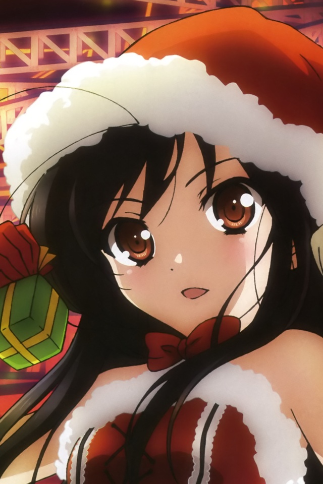 Christmas Anime Girl Black Hair - HD Wallpaper 