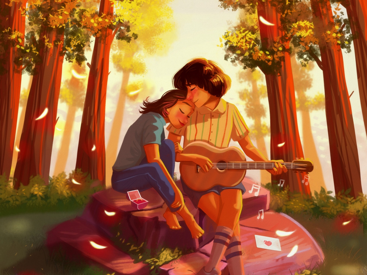Wallpaper Couple, Romance, Love, Art, Hugs, Guitar - Love Romantic Pic Hd - HD Wallpaper 