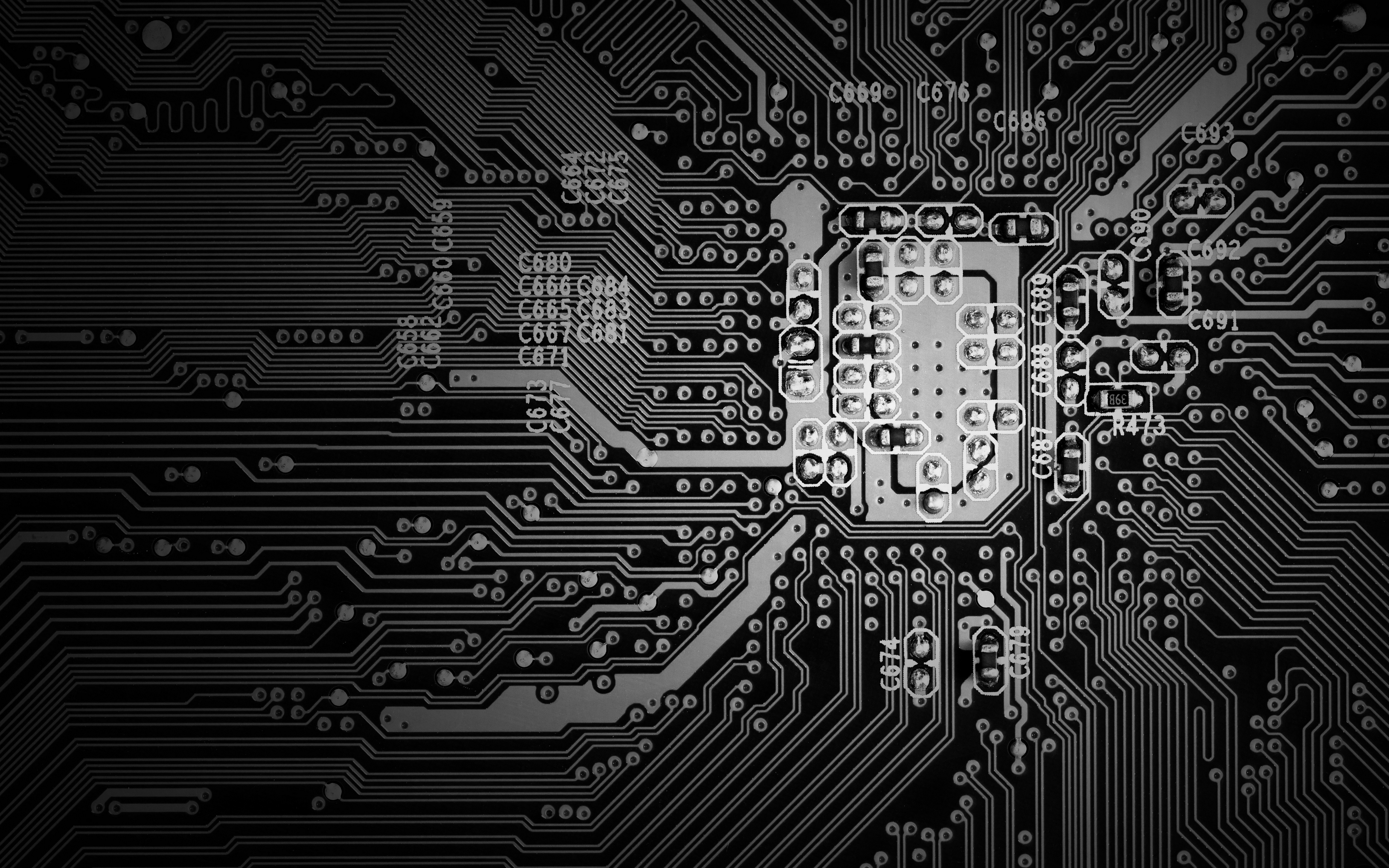 Wallpaper Microcircuit, Circuit, Bw - Black And Gold Circuit Board - HD Wallpaper 