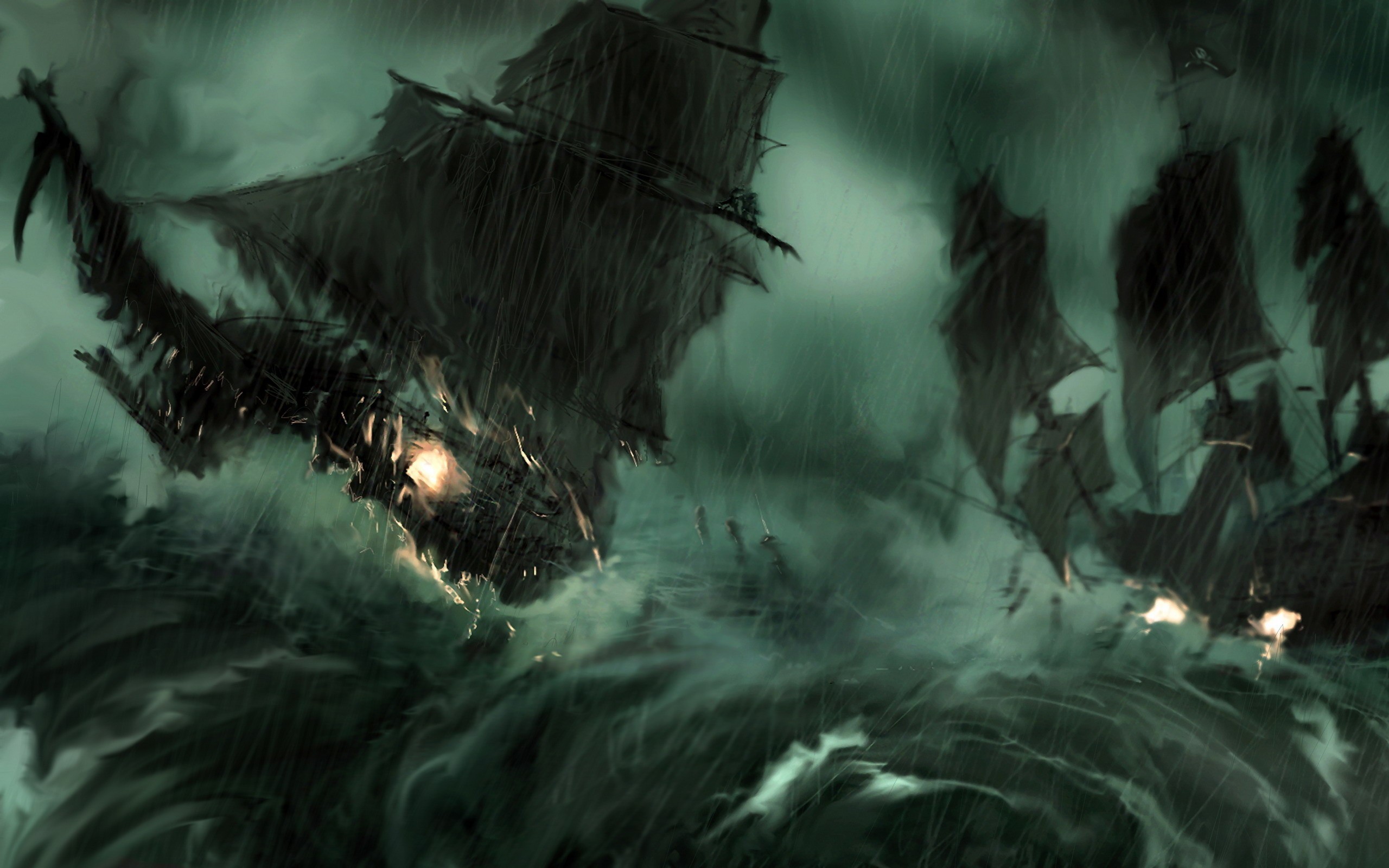 Rain,paintings Paintings Rain Pirate Ship Storm Pirates - Black Pearl In Storm - HD Wallpaper 