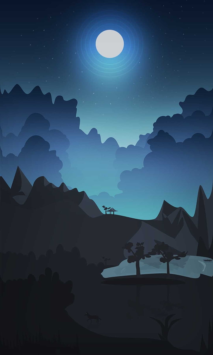 Shed On Hill Under Full Moon Animated Wallpaper, Night, - Moon Animated - HD Wallpaper 