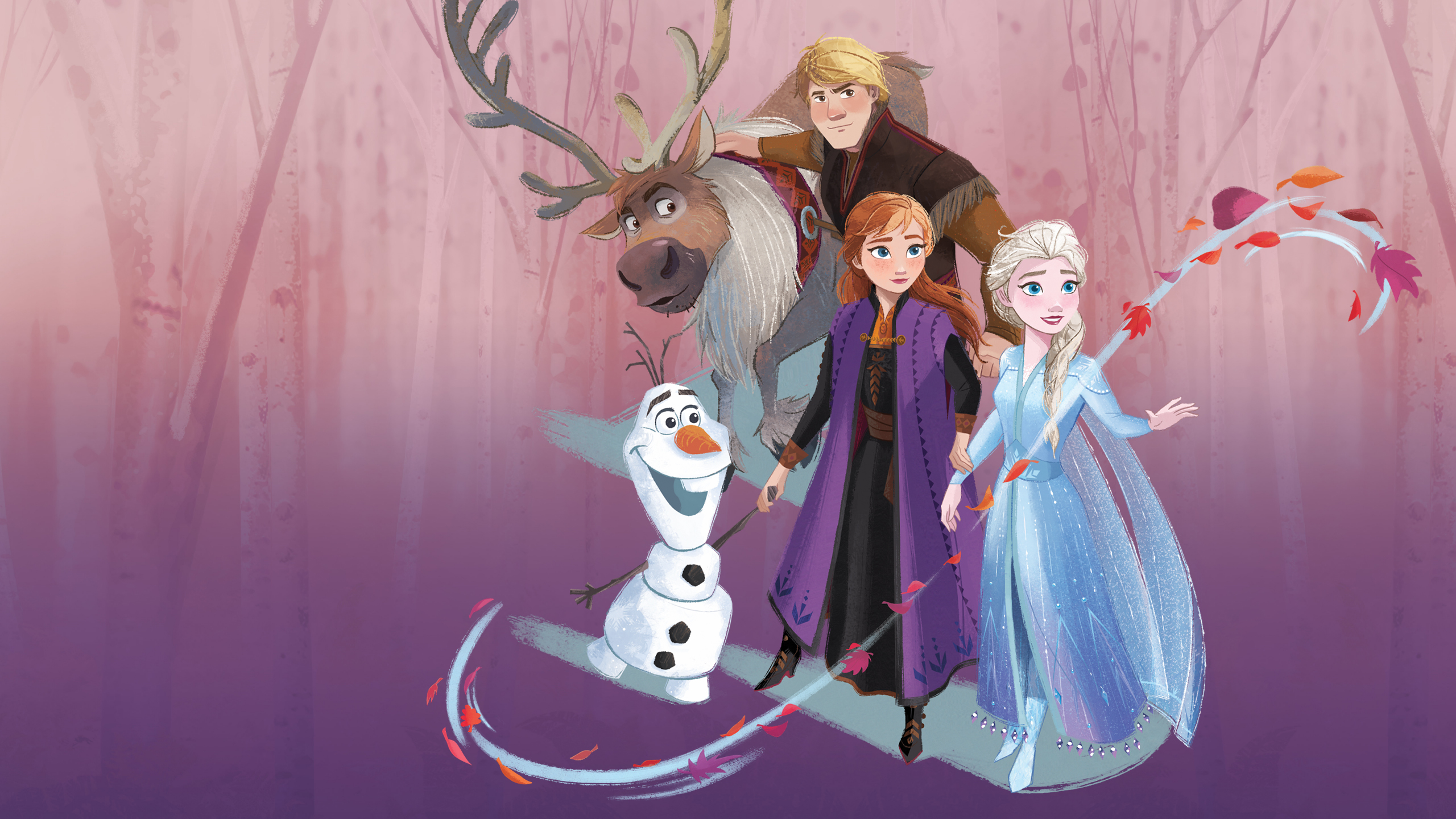 Frozen 2 Group Wallpaper With Fall Leaves Swirl - Frozen 2 Hd - HD Wallpaper 