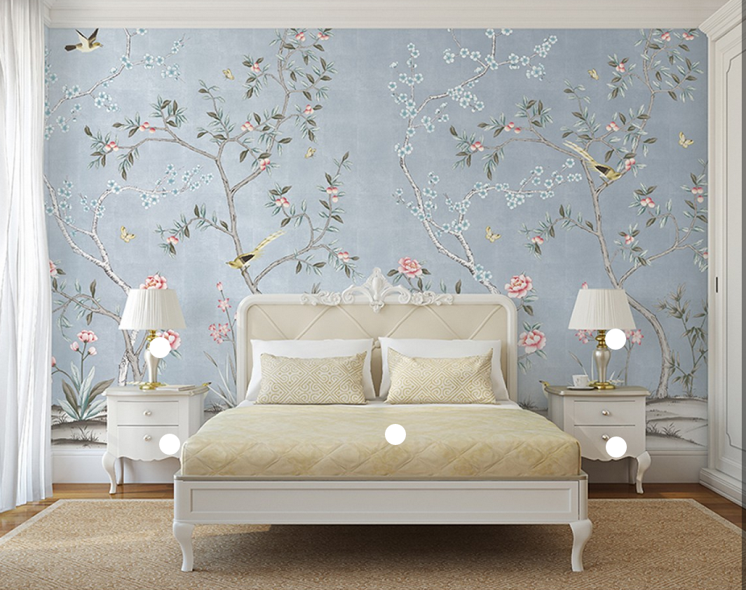 Chinoiserie Wallpaper Panels Bedroom - HD Wallpaper 