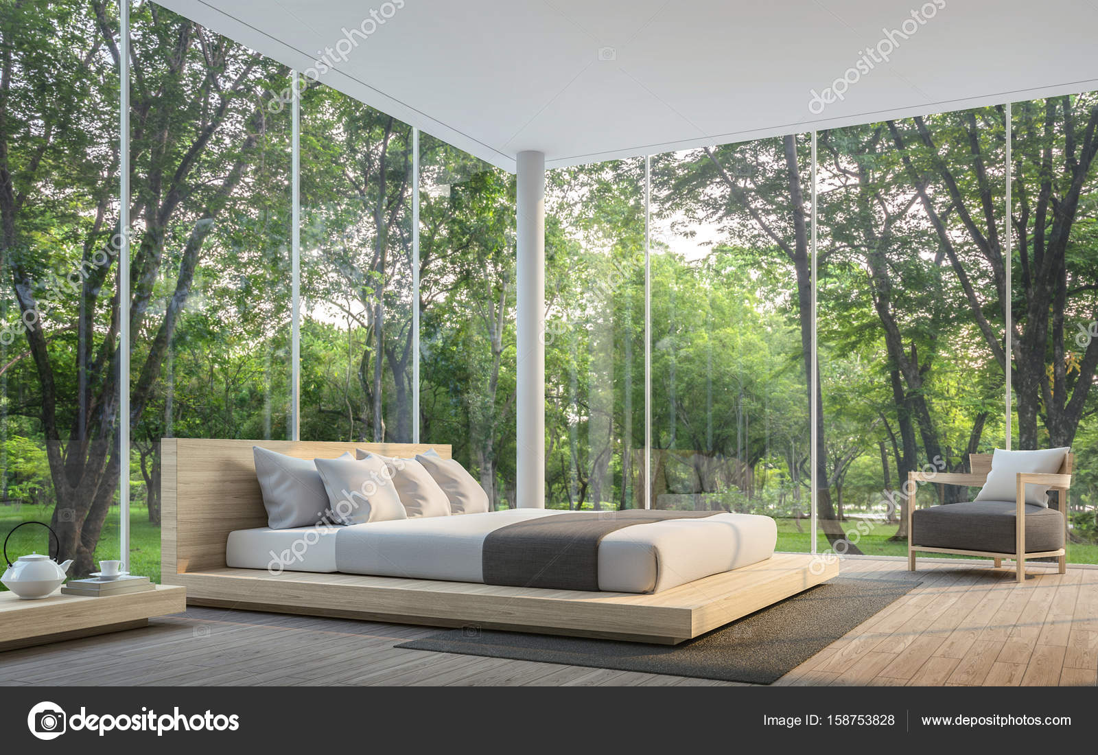 Modern Living Room Interior With Garden View - HD Wallpaper 